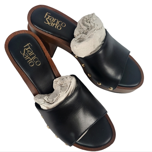 Franco Sarto Capri-Clog Slide Sandals Black Leather 6 - Picture 7 of 8